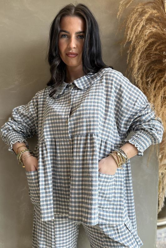 Annie Gingham Peter Pan Smock Blouse Denim